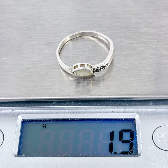 AS IS MISSING STONES Sterling Silver 925 Mother of Pearl Marcasite Ring Size 8 - Picture 10 of 10